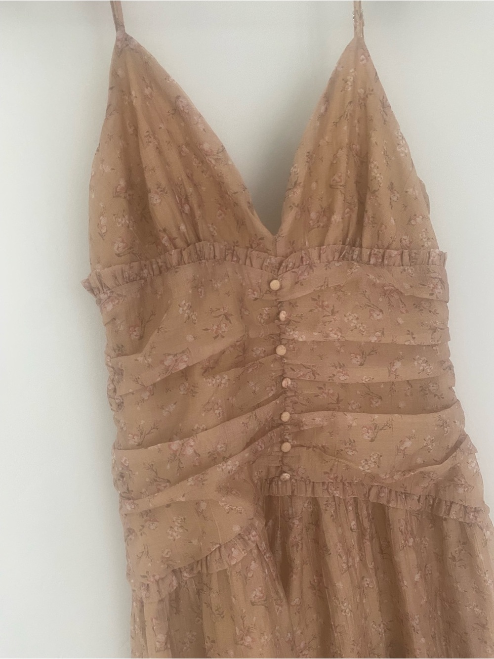 Storia Beige Floral Ruffle V-Neck Camisole